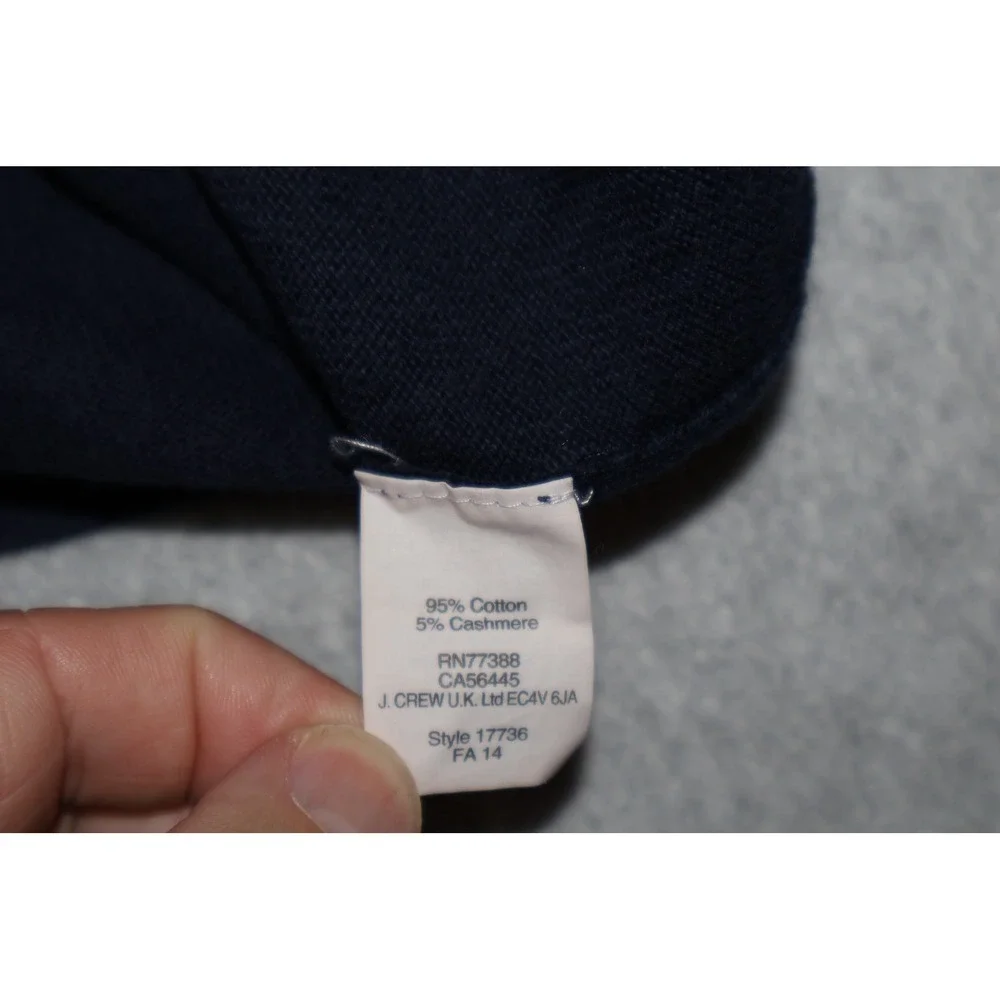 J Crew Sweater Mens Large Navy Blue V-Neck Cotton Cashmere Blend 17736 FA14